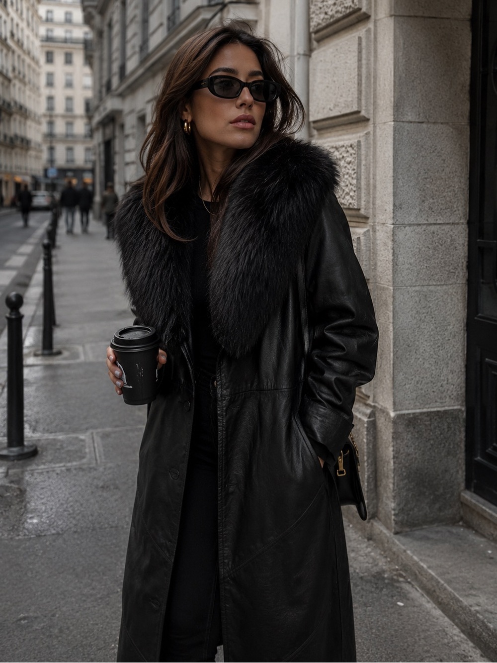 Vintage JC Penny Genuine 100% leather Fox fur collar lined maxi trench coat